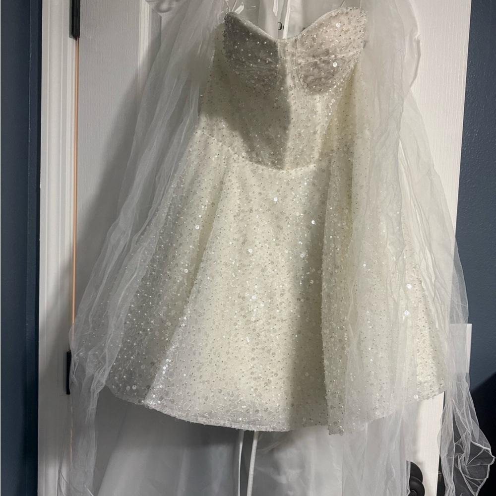 Watters Palmier Beaded Dress with Removable Tulle Bows - Picture 6 of 10